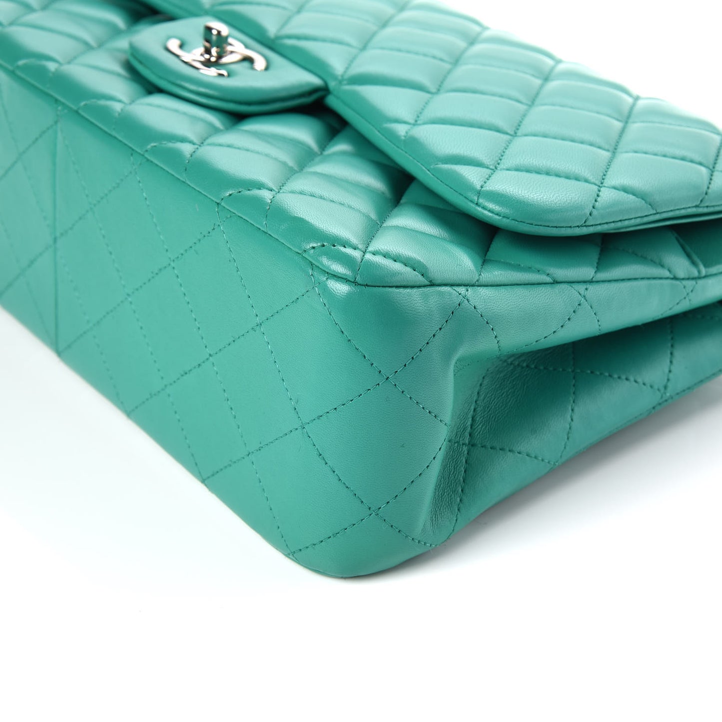 Lambskin Quilted Jumbo Double Flap Green