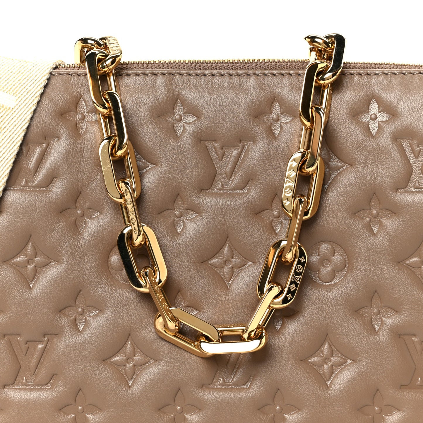 Lambskin Embossed Monogram Coussin PM Taupe