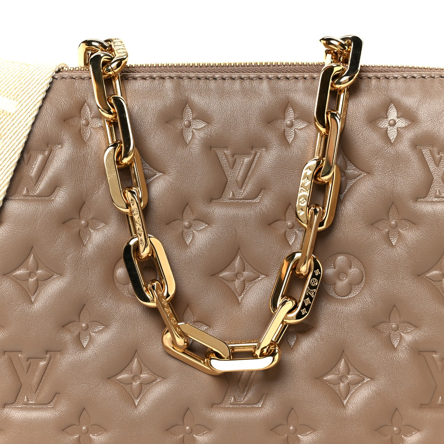 Louis Vuitton Lambskin Embossed Monogram Coussin PM Taupe 10 of 12