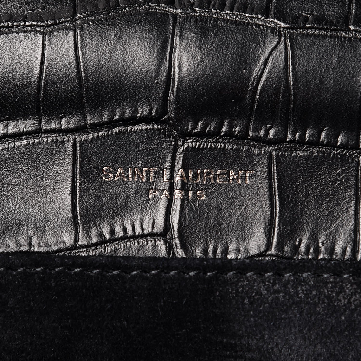 Saint Laurent Calfskin Crocodile Embossed Medium Bellechasse Satchel Black 6 of 9