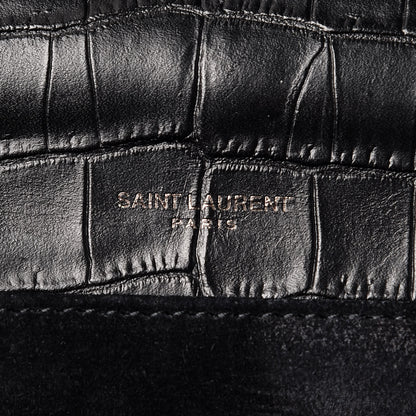 Saint Laurent Calfskin Crocodile Embossed Medium Bellechasse Satchel Black 6 of 9