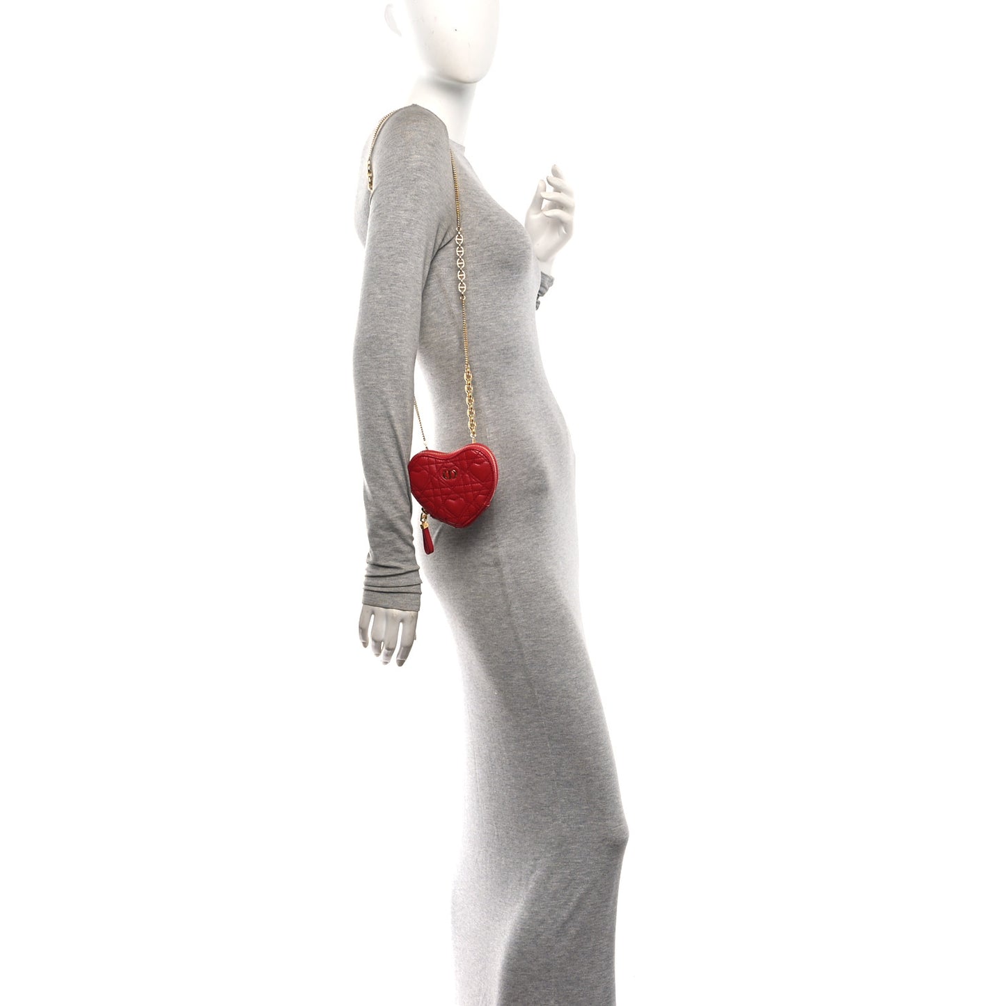 Calfskin Cannage Dioramour Caro Heart Pouch With Chain Bright Red