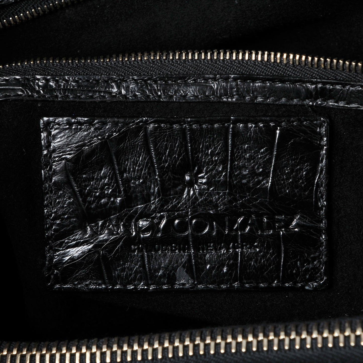 Calf Hair Crocodile Loop Satchel Black White