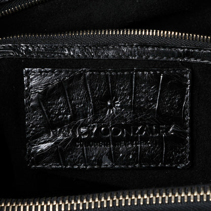 Nancy Gonzalez Calf Hair Crocodile Loop Satchel Black White 9 of 9