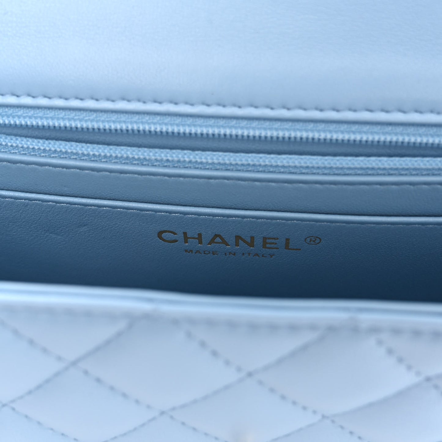 Lambskin Quilted Mini Rectangular Flap Light Blue