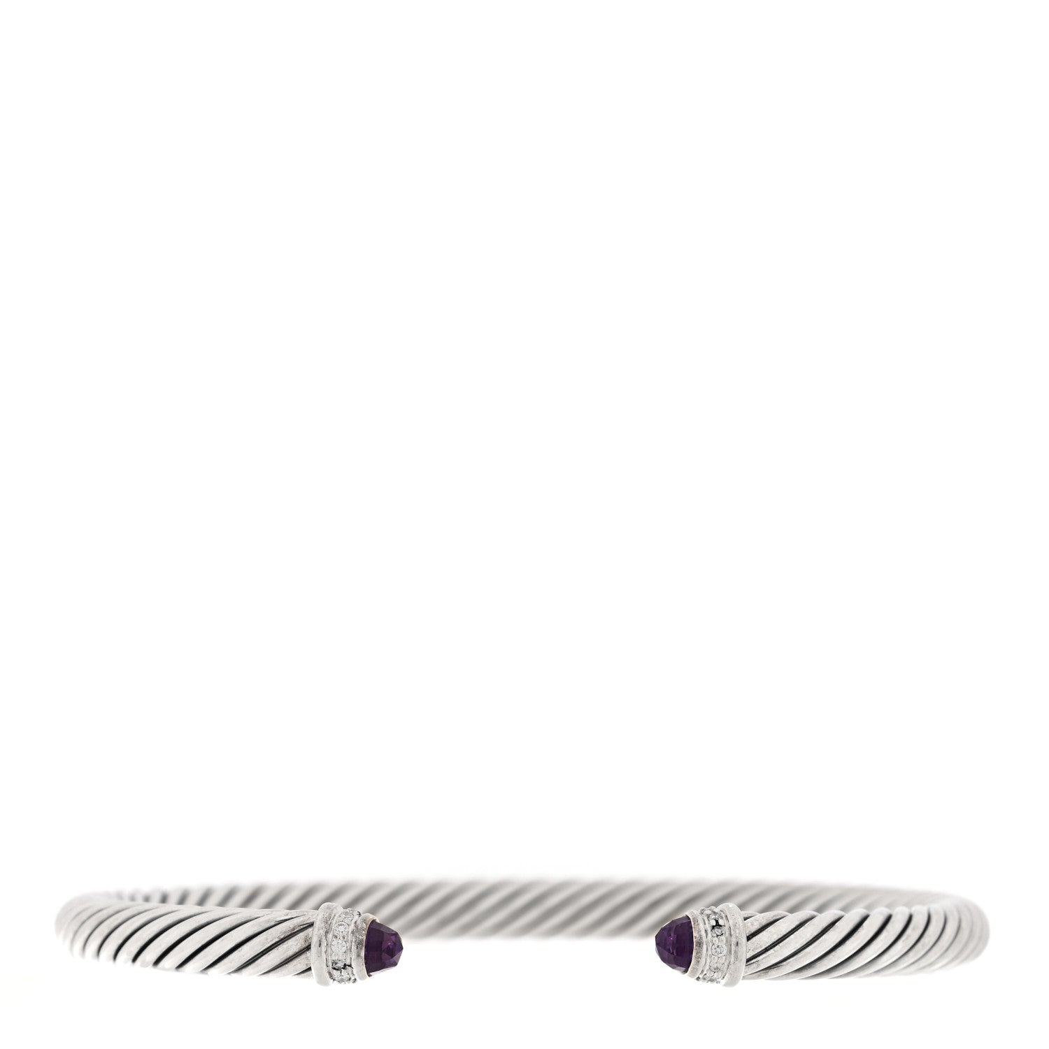 David Yurman Sterling Silver Diamond Amethyst 5mm Cable Classics Bracelet 1 of 3