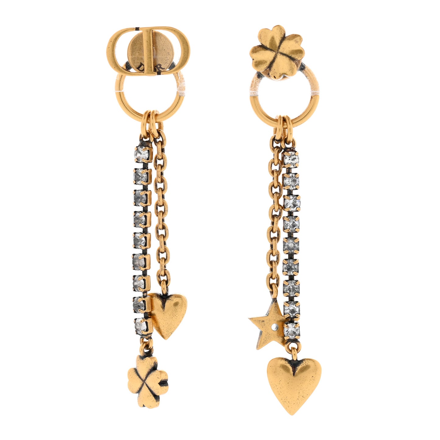 Crystal CD Dangle Chain Earrings Gold