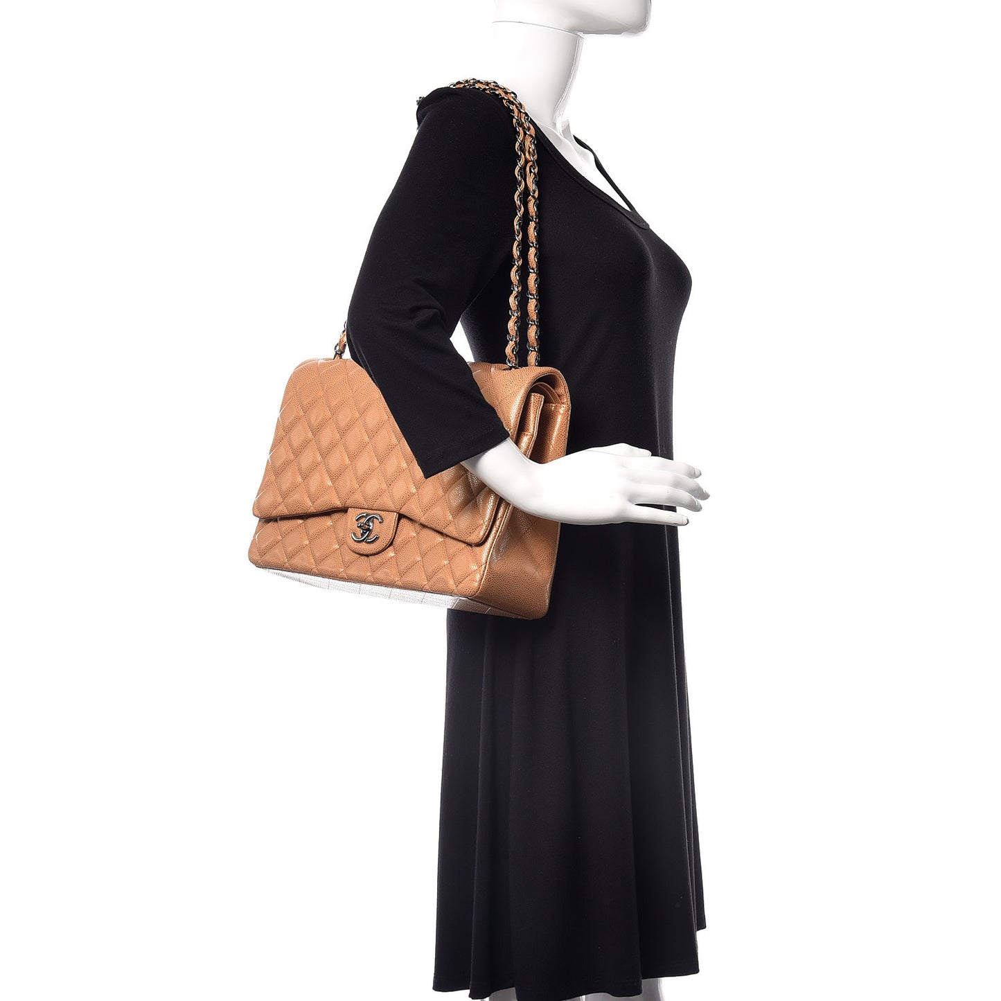Metallic Soft Caviar Quilted Maxi Double Flap Copper