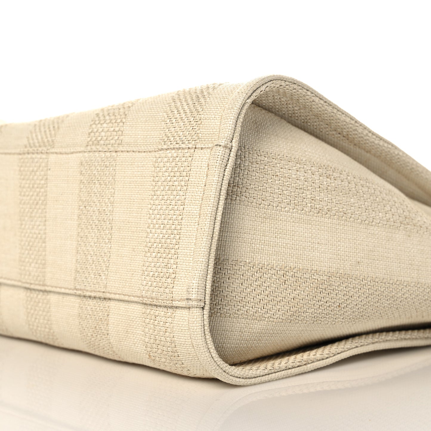 Mixed Fibers Calfskin Striped Small Deauville Tote Beige