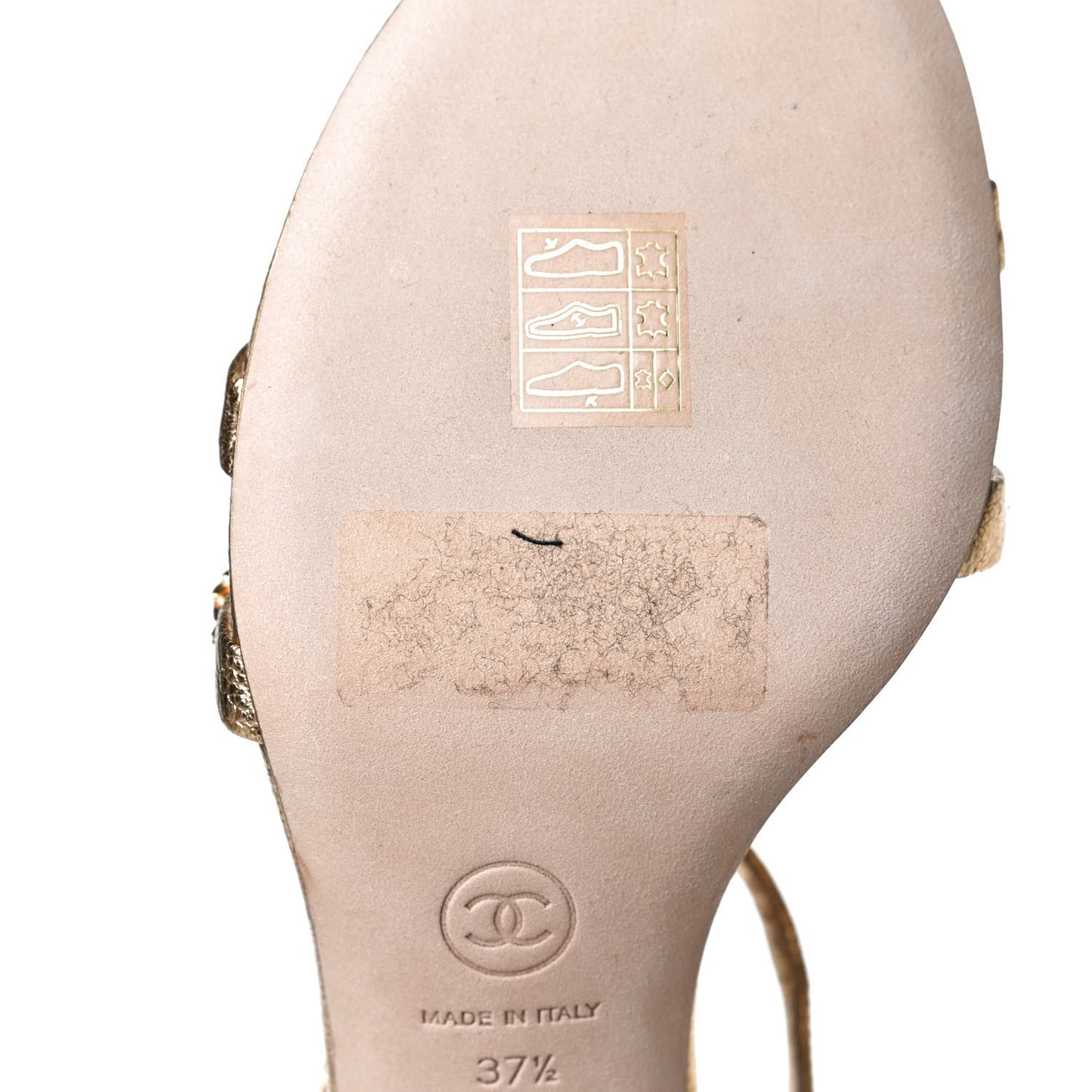 Aged Metallic Calfskin Pearl Crystal Sandals 37.5 Gold