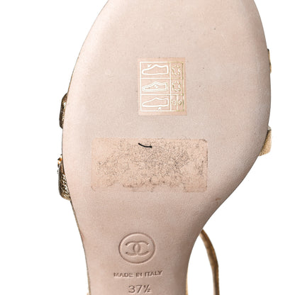 Chanel Aged Metallic Calfskin Pearl Crystal Sandals 37.5 Gold 10 of 11