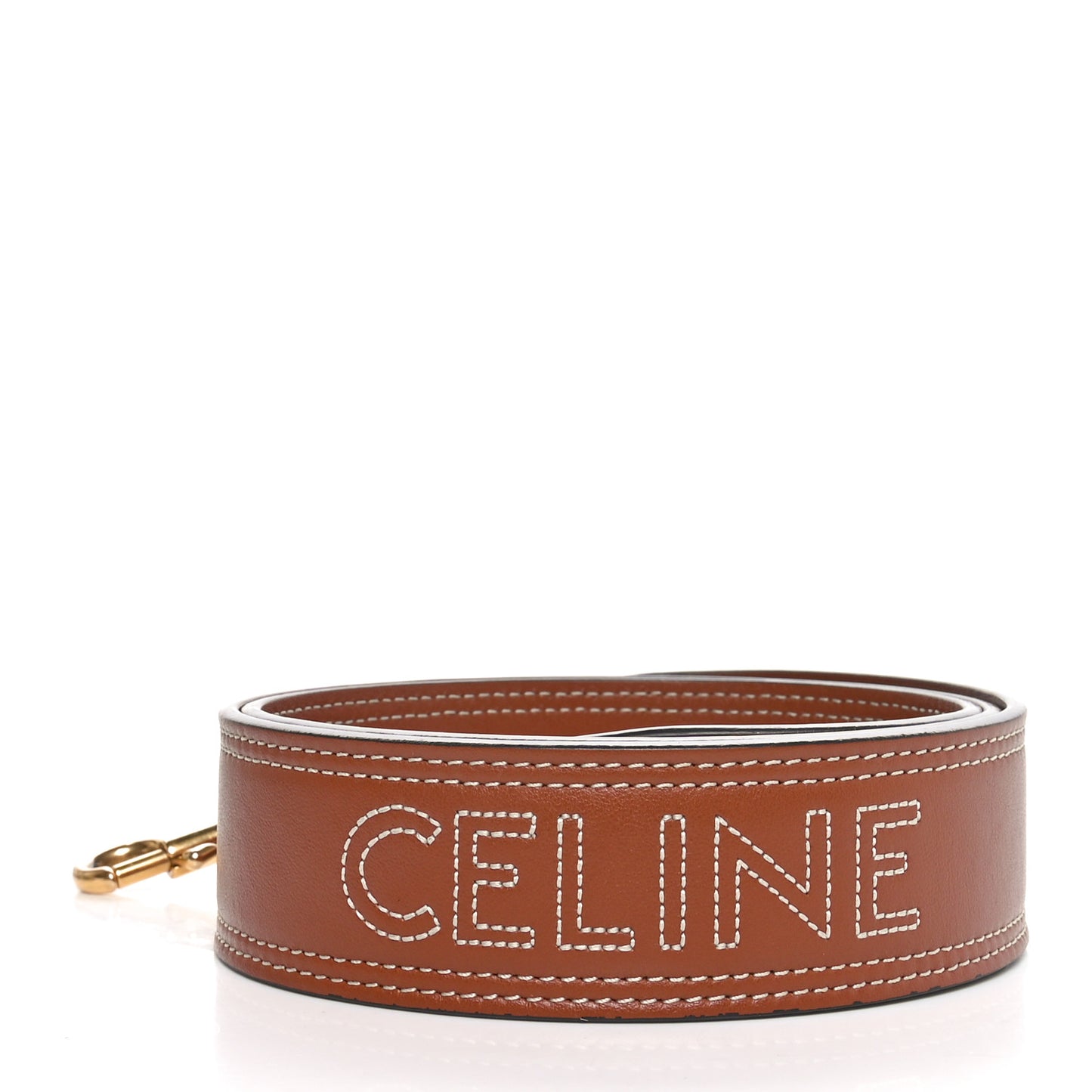 Smooth Calfskin Logo Embroidered Long Strap Tan