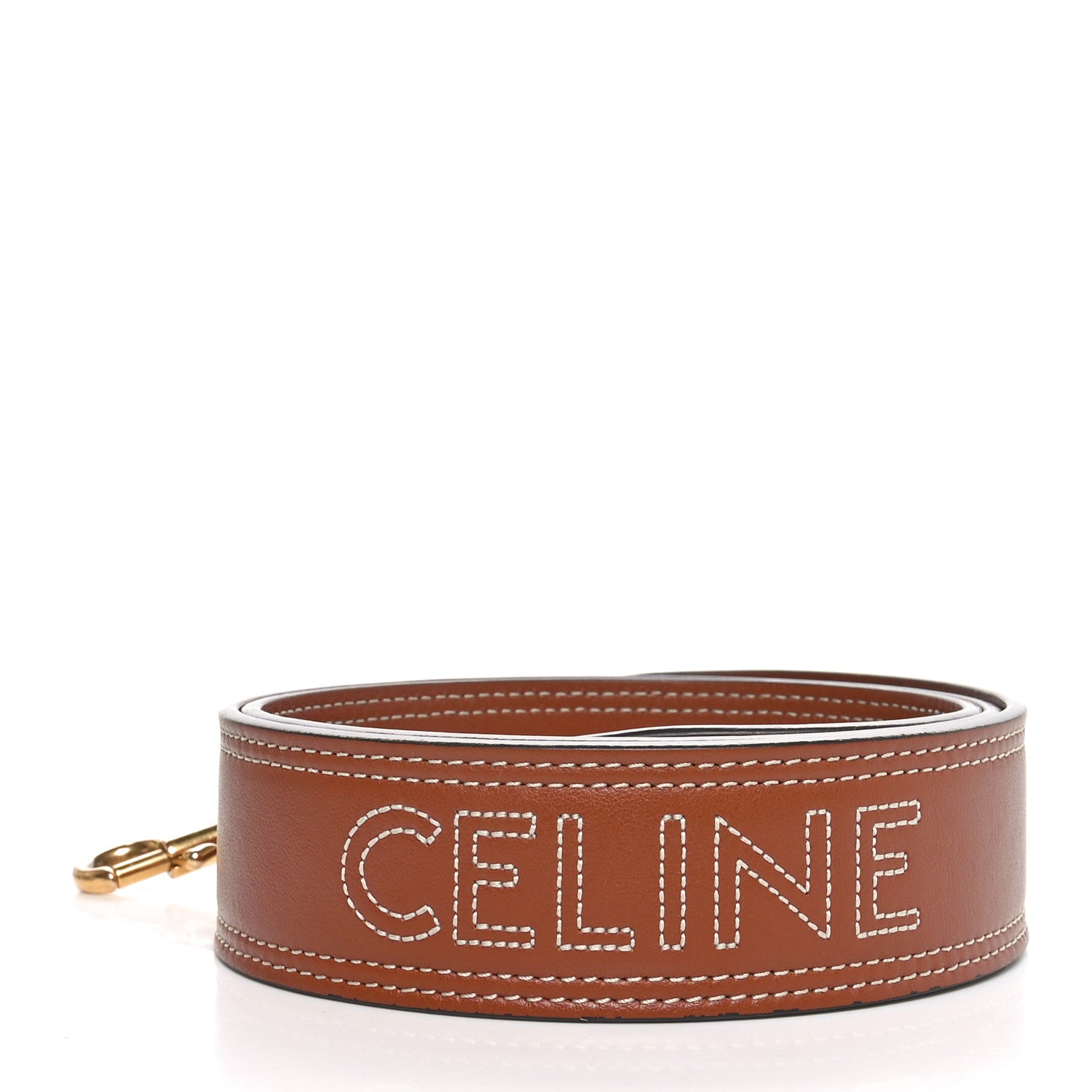 Celine Smooth Calfskin Logo Embroidered Long Strap Tan 2 of 5