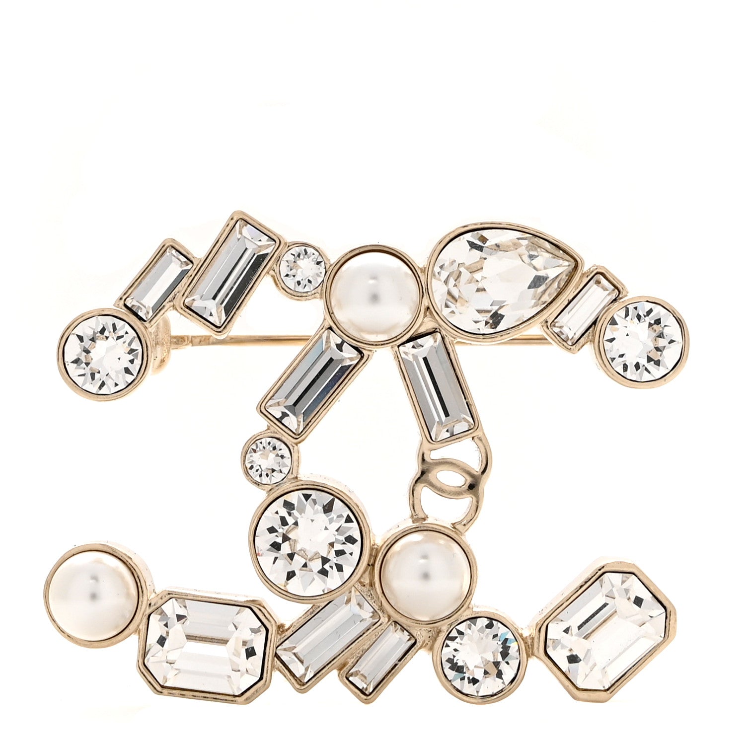 Chanel Crystal Baguette Pearl CC Brooch Gold 1 of 4