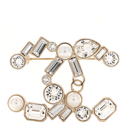 Chanel Crystal Baguette Pearl CC Brooch Gold 1 of 4