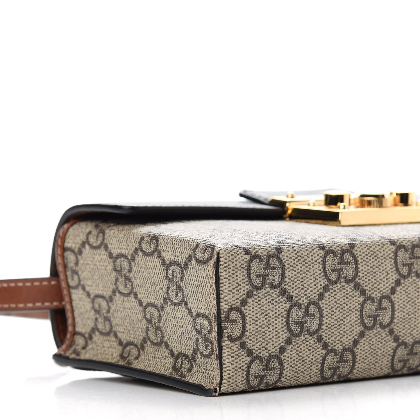 GG Supreme Monogram Calfskin Mini Padlock Top Handle Shoulder Bag Beige Black Cuir