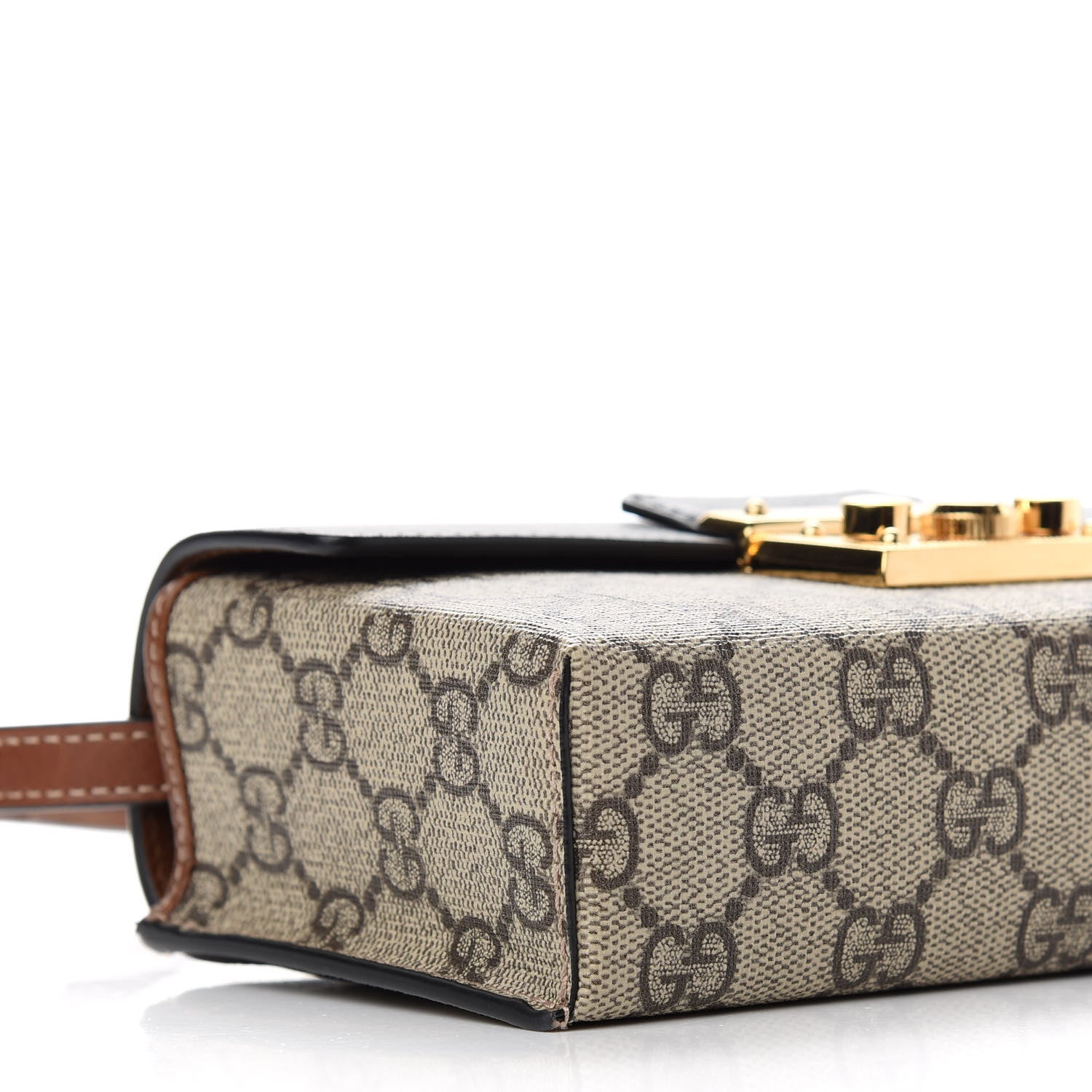 Gucci GG Supreme Monogram Calfskin Mini Padlock Top Handle Shoulder Bag Beige Black Cuir 5 of 9