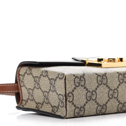 Gucci GG Supreme Monogram Calfskin Mini Padlock Top Handle Shoulder Bag Beige Black Cuir 5 of 9