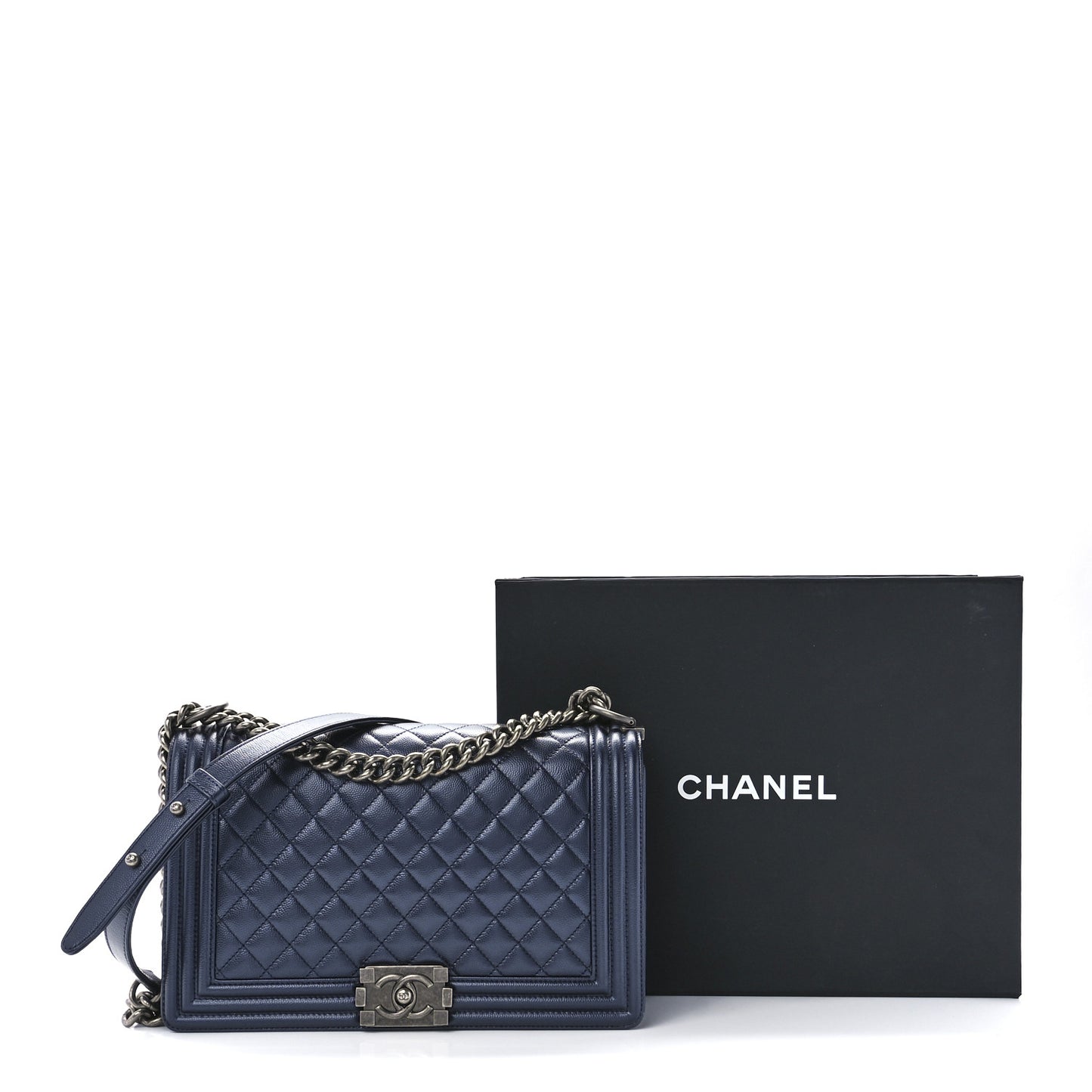 Metallic Caviar Quilted New Medium Boy Flap Navy