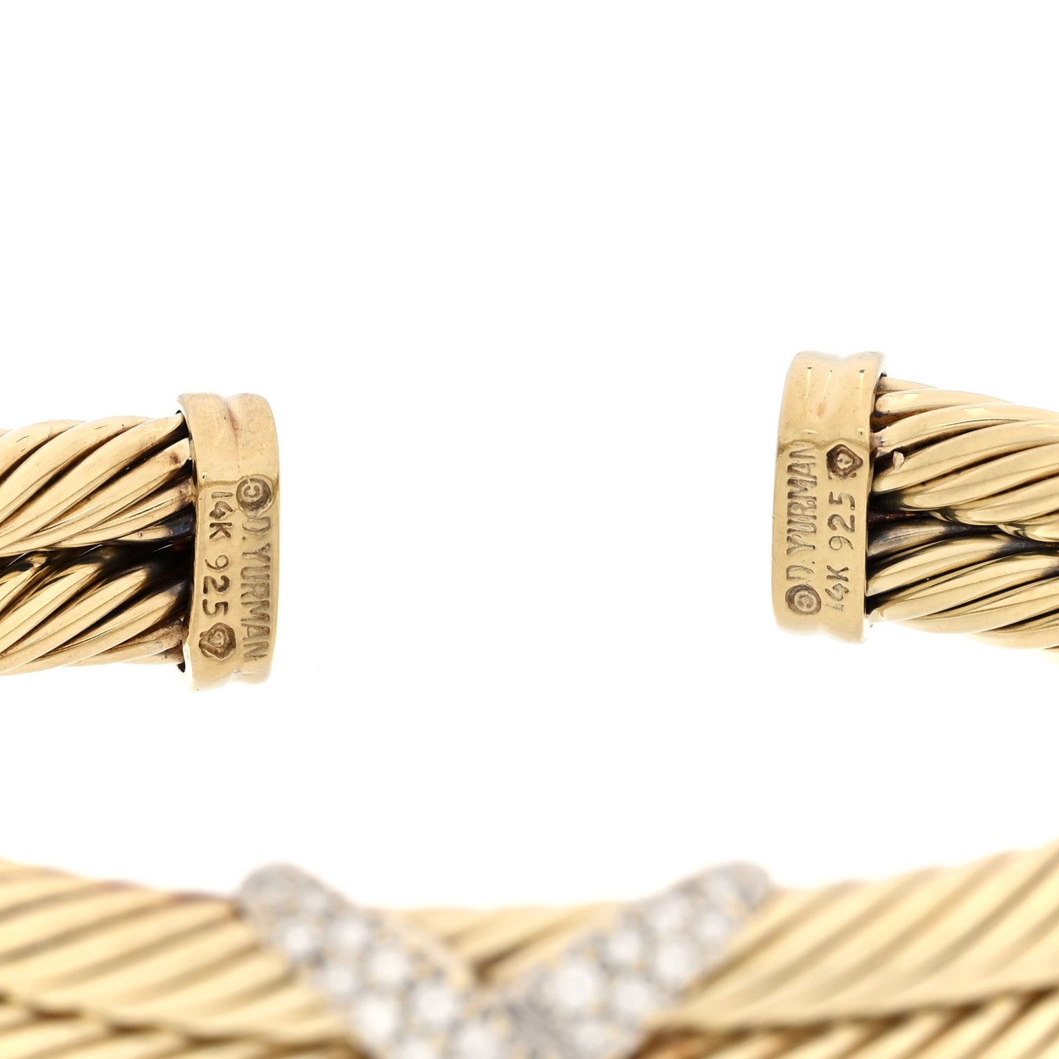 David Yurman 14K Yellow Gold Diamond X Station Double Cable Bracelet 3 of 4
