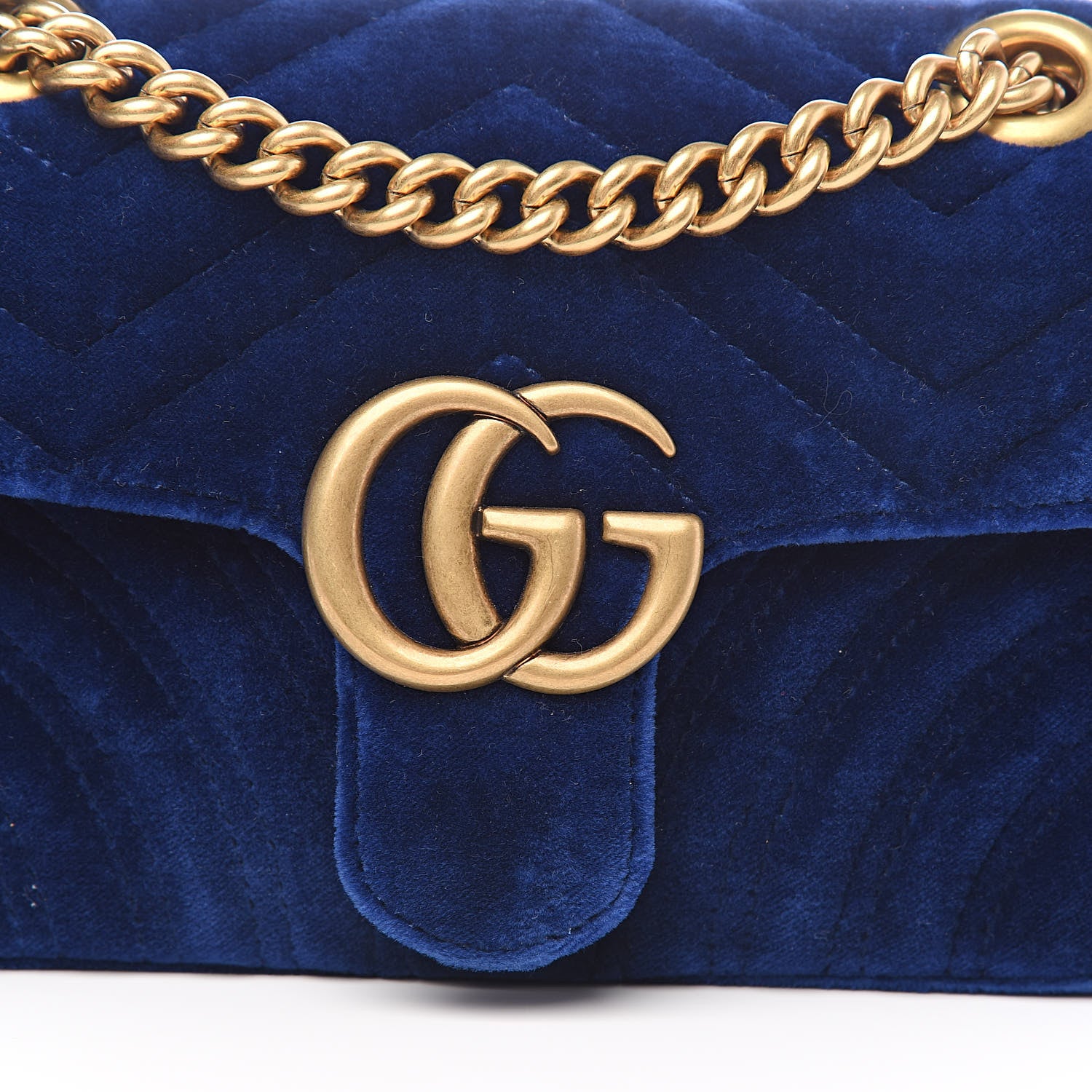 Gucci Velvet Matelasse Mini GG Marmont Shoulder Bag Cobalt Blue 10 of 10