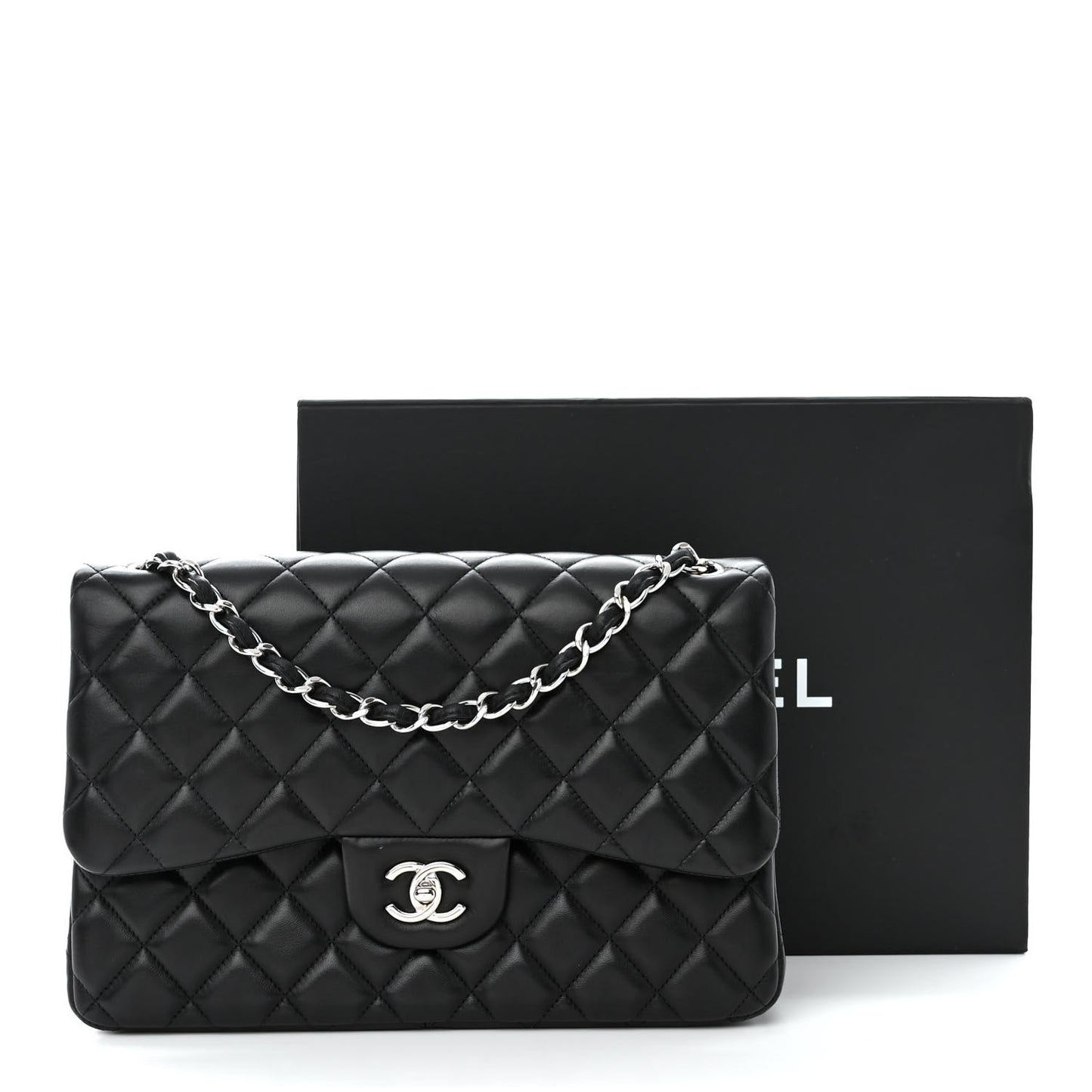 Lambskin Quilted Jumbo Double Flap Black