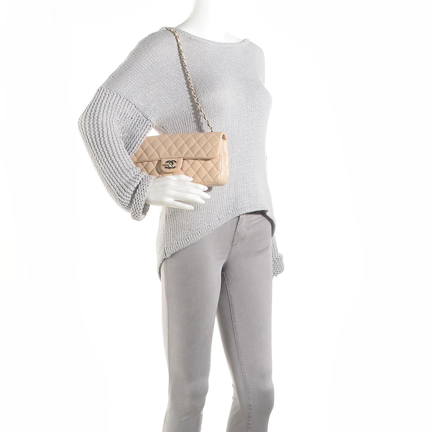Lambskin Quilted East West Flap Beige