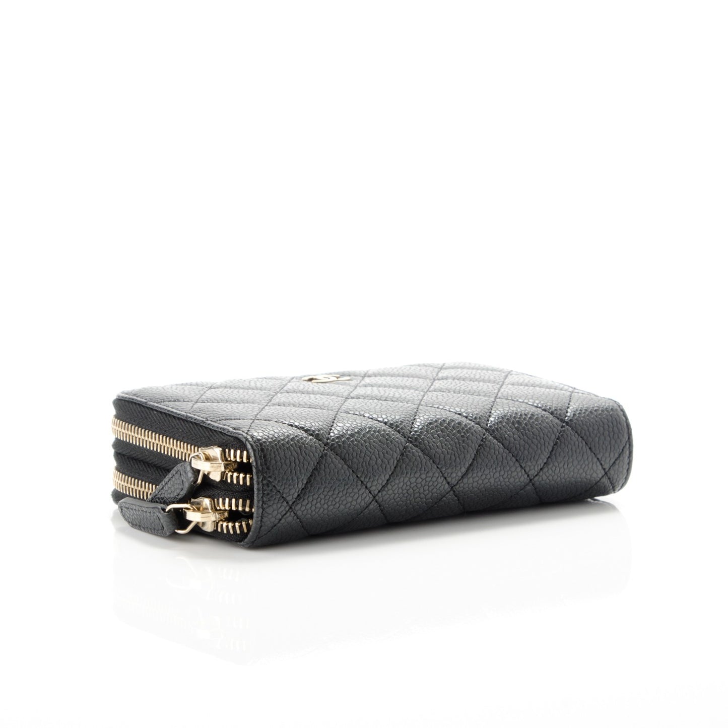 Caviar Quilted Large Gusset Double Zip Around Wallet Black