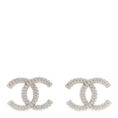 Chanel Crystal Large CC Earrings Silver 1 of 4