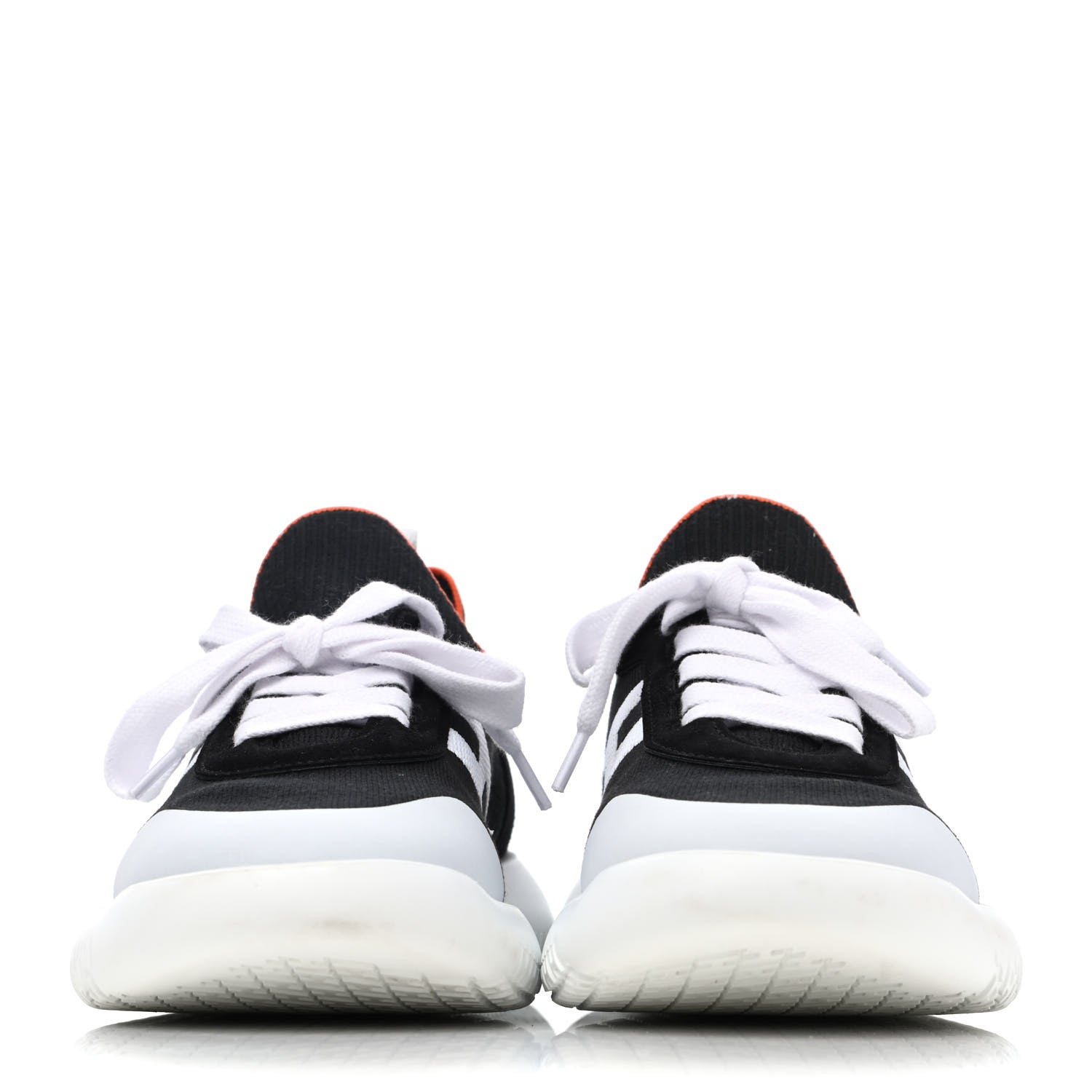 Hermes Knit Suede Goatskin Womens Crew Sneakers 37.5 Black White 2 of 4
