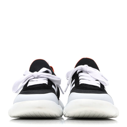 Hermes Knit Suede Goatskin Womens Crew Sneakers 37.5 Black White 2 of 4