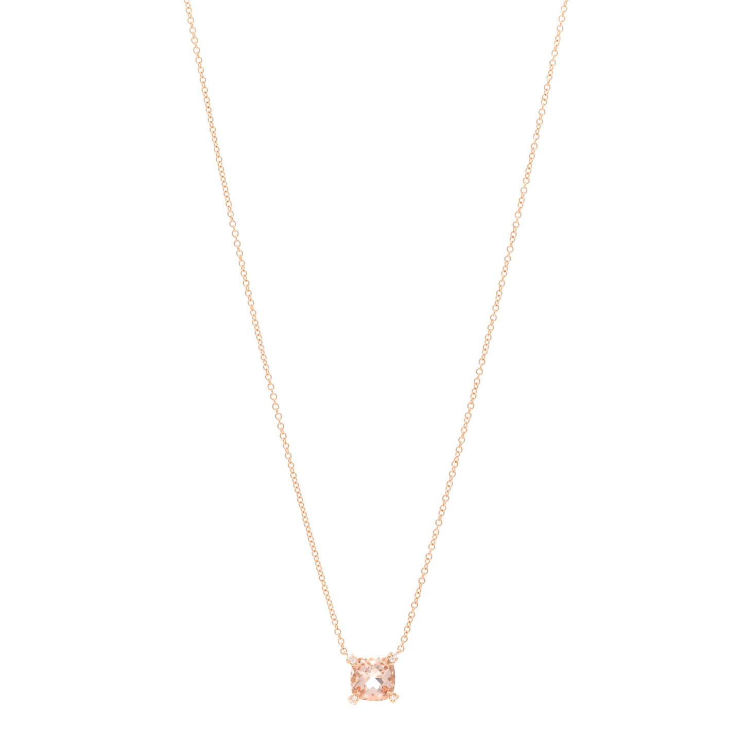 18K Rose Gold Diamond Morganite 7mm Petite Chatelaine Pendant Necklace