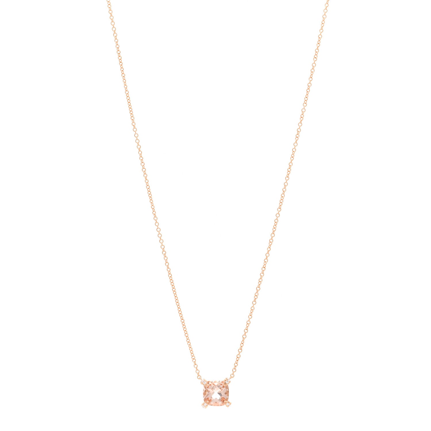 David Yurman 18K Rose Gold Diamond Morganite 7mm Petite Chatelaine Pendant Necklace 1 of 4