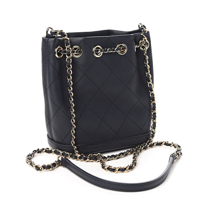 Chanel Calfskin Stitched Chain Bucket Bag Navy 2 of 10