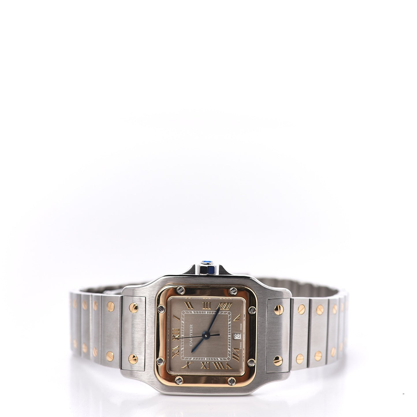 Stainless Steel 18K Yellow Gold 29mm Santos De Cartier Galbee Quartz Watch Silver