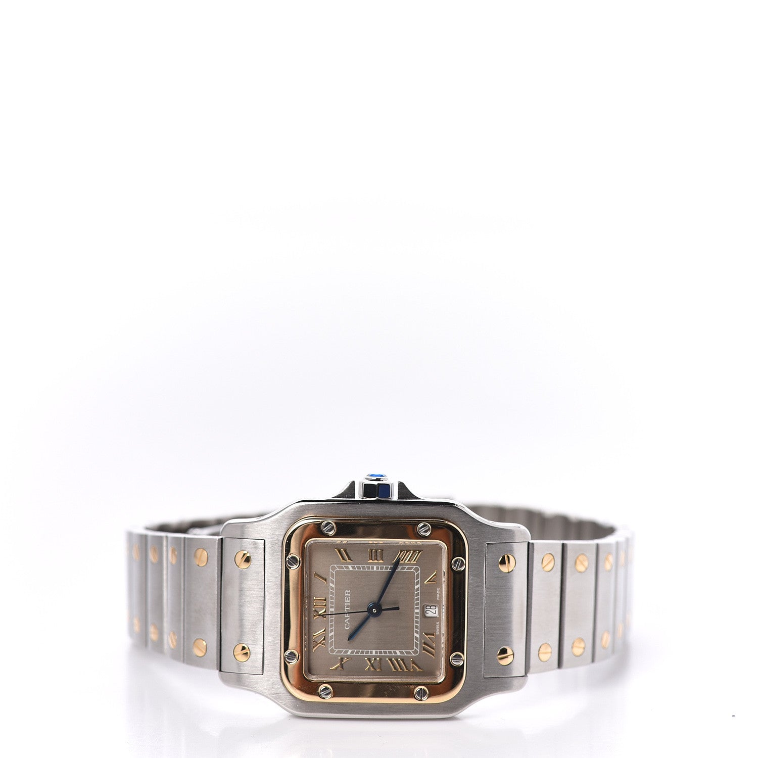 Cartier Stainless Steel 18K Yellow Gold 29mm Santos De Cartier Galbee Quartz Watch Silver 3 of 6