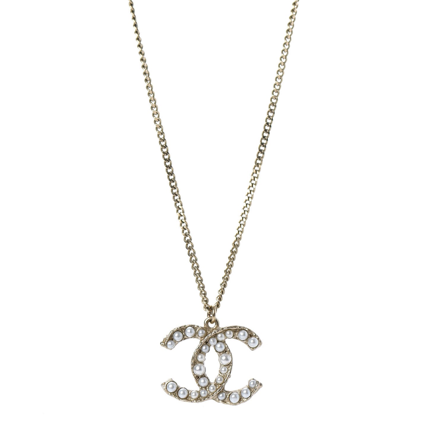 Pearl CC Pendant Necklace Gold