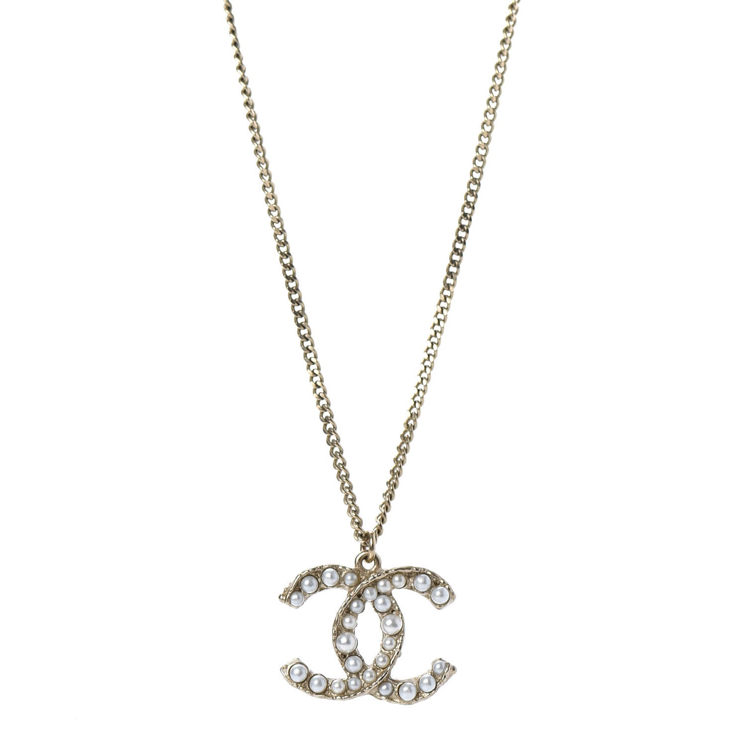 Chanel Pearl CC Pendant Necklace Gold 1 of 5