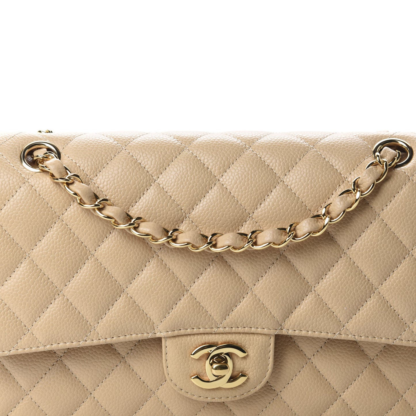 Caviar Quilted Medium Double Flap Beige Clair