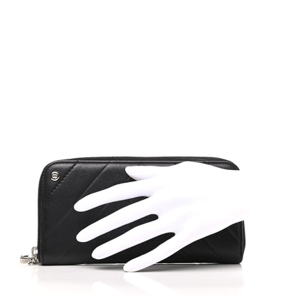 Chanel Lambskin Chevron Quilted CC Zip Around Wallet Black 2 of 8