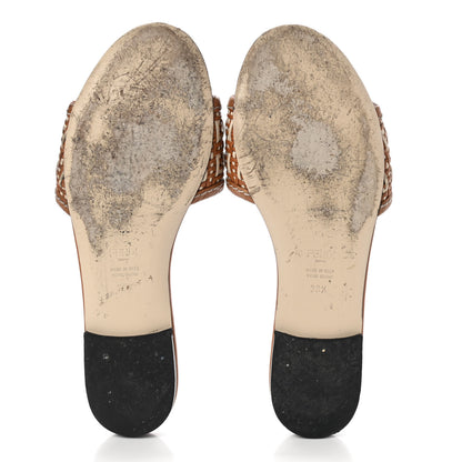 Fendi Calfskin FF Flat Sandals 38.5 Brandy Camelia Naturale 5 of 10