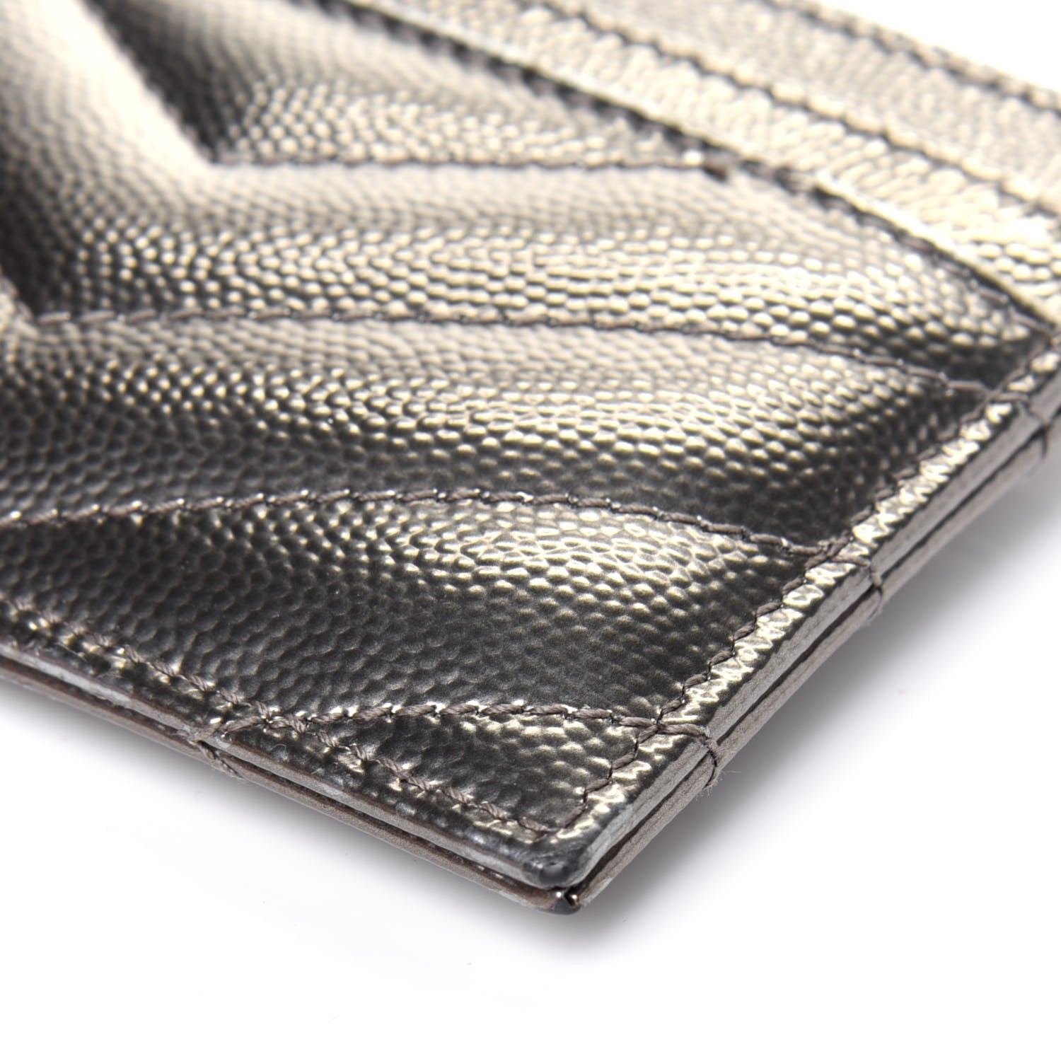 Saint Laurent Metallic Grain De Poudre Matelasse Chevron Monogram Credit Card Case Pimbo 10 of 14