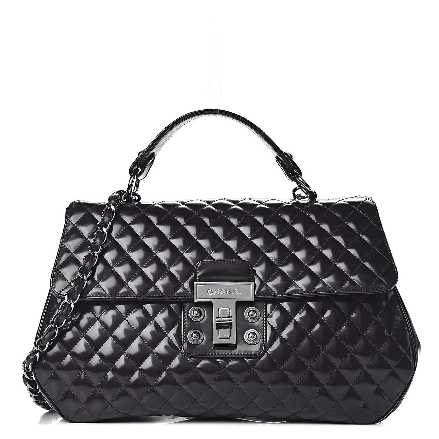 Glazed Calfskin Quilted Mademoiselle Bag Dark Purple