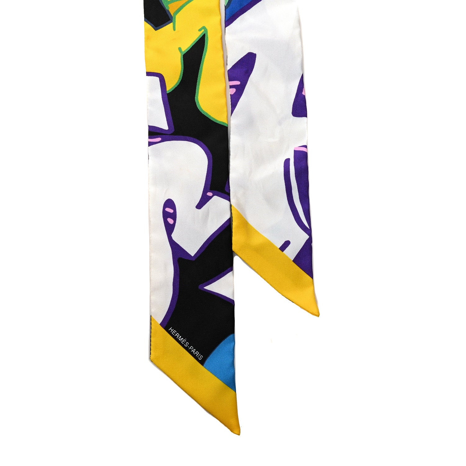 Hermes Silk Graff Graffiti Twilly Black Jaune Vert 2 of 5