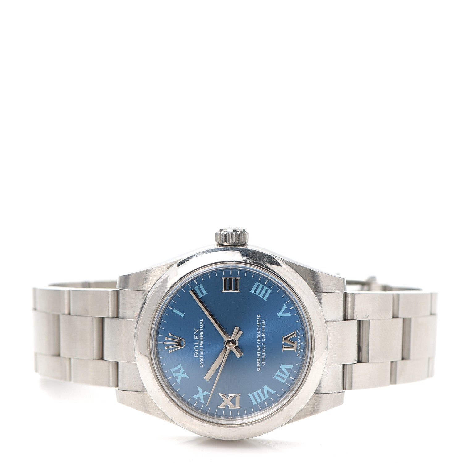 Rolex Stainless Steel 31mm Oyster Perpetual Watch Azzurro Blue Roman 177200 2 of 5