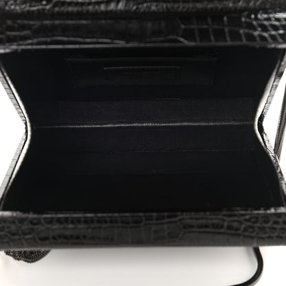 Saint Laurent Calfskin Crocodile Embossed Monogram Small Kate Slide Chain Crossbody Box Bag Black 5 of 10