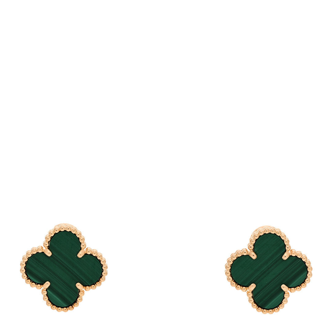 18K Yellow Gold Malachite Vintage Alhambra Earrings