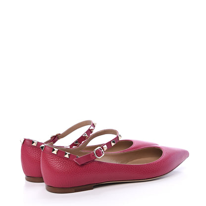 Valentino Garavani Pebbled Calfskin Rockstud Ankle Strap Ballerina Flats 37.5 Raspberry 4 of 8