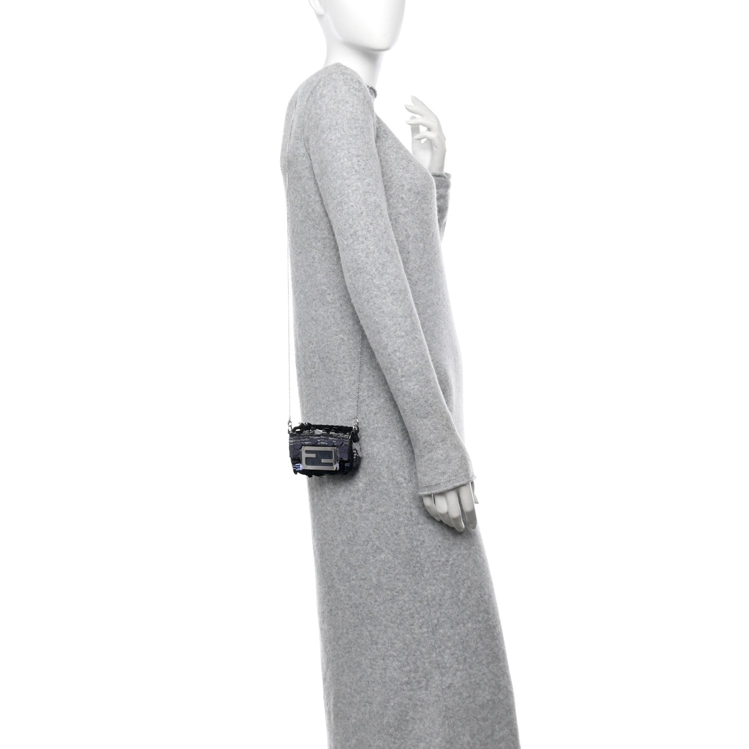 Fendi Sequin Paillettes Shiny Nappa Sex and the City Nano Maxi Buckle Baguette Charm Midnight 2 of 12