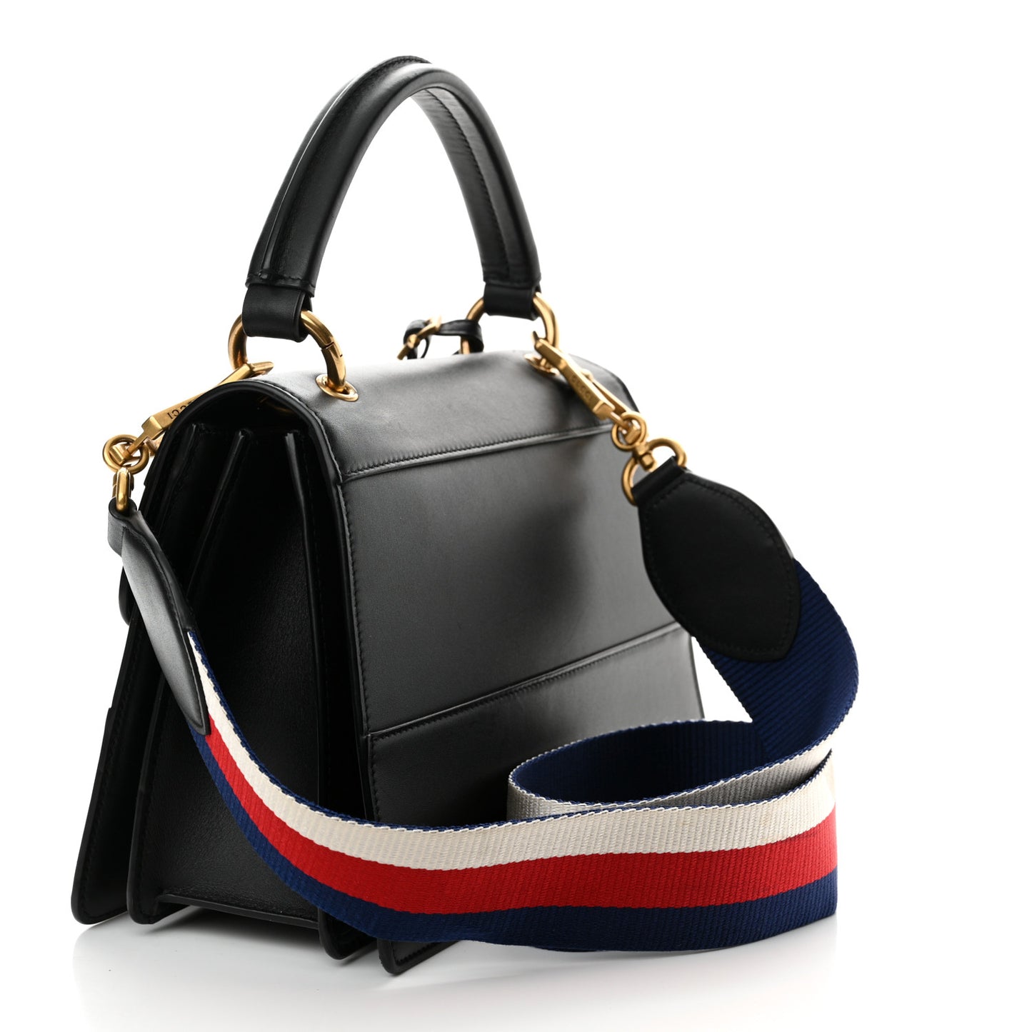 Calfskin Sylvie Web Small Queen Margaret Top Handle Bag Black